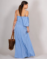 Long light blue slip dress