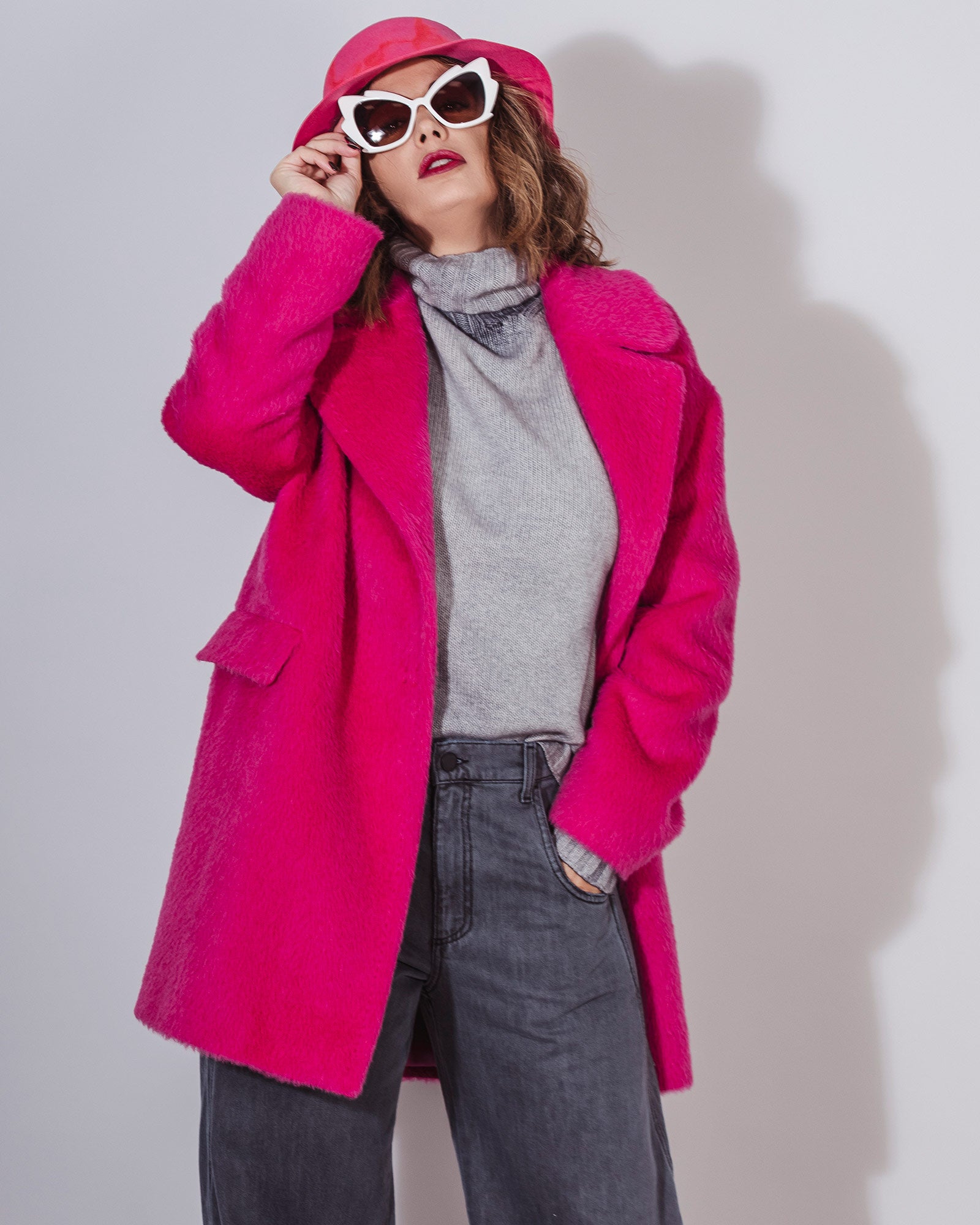 Cappotto petto e mezzo over rosa