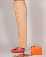Beige trousers with drawstring waist