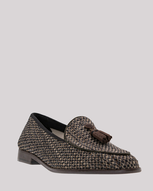 Patterned moccasin with tassel